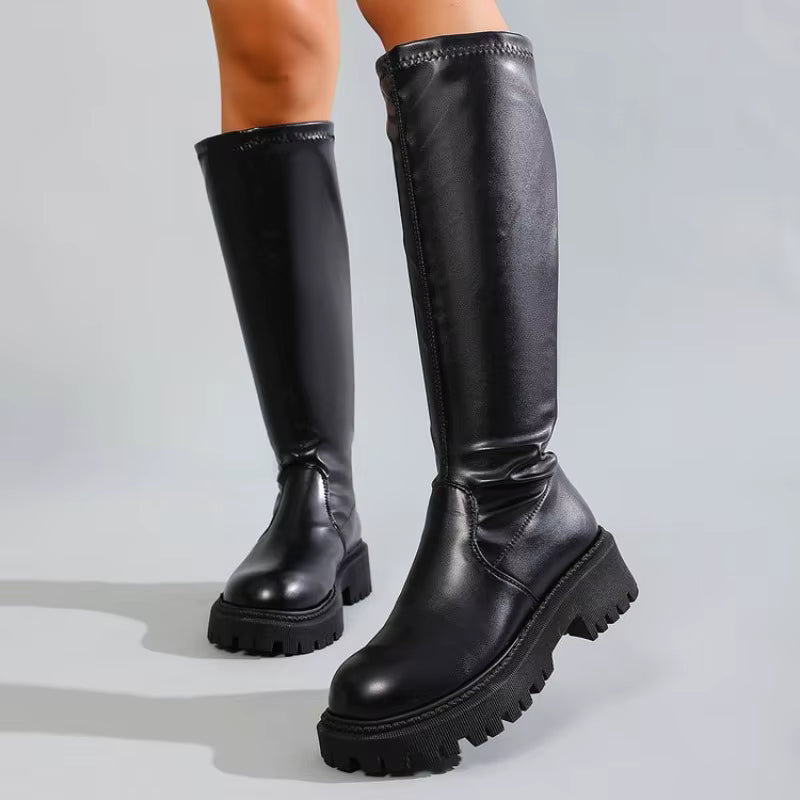 Noir Chunky Knee Boots