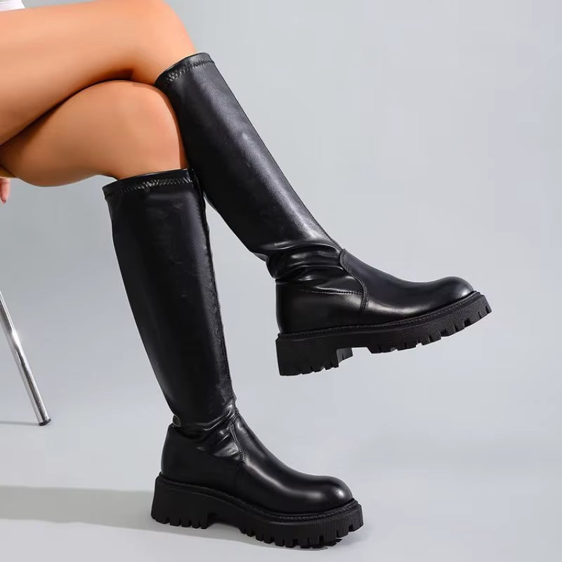 Noir Chunky Knee Boots