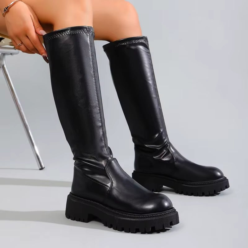 Noir Chunky Knee Boots